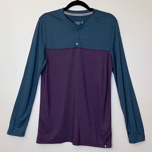 Smartwool Wool Blend Colorblock Long Sleeve Henley Shirt - Men's Size S - Green - Picture 1 of 10